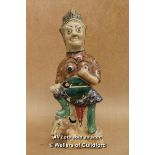 A Chinese Polychrome Pottery Equestrian Figure, 30cm