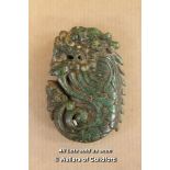 A Chinese Dark Green Hardstone Carved As A Dragon