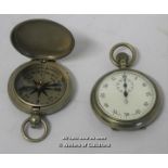 A Wittnauer Pocket Compass And A Silver Plated Pocket Stopwatch. (2)