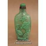 A Chinese Green Snuff Bottle Carved With Shubunkin
