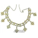 *Button Pearl Fringe Necklace, Mounted In White Metal Stamped 925 Silver [LQD123]