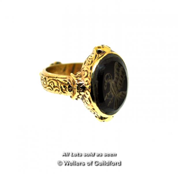 Carved Black Stone Intaglio Seal Ring