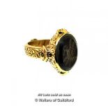 Carved Black Stone Intaglio Seal Ring