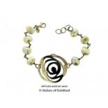 *Tous Baroque Pearl Bracelet With Silver Rose Design [LQD123]