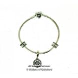 *Pandora Bracelet With Heart Clasp, One Charm And Two Spacers, Length 19cm, Boxed [477-02/03]