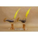 A Pair Of Murano Glass Pheasants With Yellow Tails, 35cm, One Pheasant Missing Very Small Tip Of