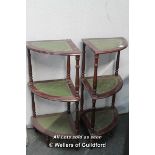 *A Pair Of Vintage Mahogany 3 Tier Leather Top Corner Whatnots [LQD 117]