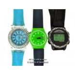 *Three Wristwatches, Swatch, Timex, Geneva [377-16/03]