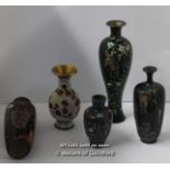 Five Chinese Cloisonee Vases, The Tallest 21.5cm, Poor Condition