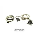*Selection Of Silver Jewellery, Including Two Pandora Rings, A Pandora Charm, And Three Other Silver