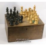 A Staunton Pattern Ebonised And Boxwood Chess Set In Victorian Oak Box
