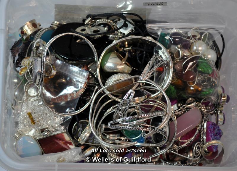 Box Containing Silver Plated Costume Jewellery, Including Rings, Earrings, Necklaces And Bracelets