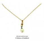 *Single Pearl Pendant Mounted In Yellow And White Metal Stamped As 18ct, On A Yellow Metal Fine