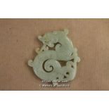 A Chinese Green Hardstone Pendant Carved As A Dragon, 7cm