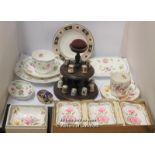 Royal Crown Derby: A Collection Of 15 Thimbles On A Vintage Two Tier Wooden Stand, Millenium Bug