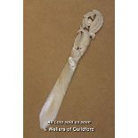 *Victorian Hand Carved Mother Of Pearl Letter Opener C. 1890-1900 [LQD123]