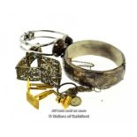 *Silver Hinged Bangle, Necklace And Ring, Total Weight 48.7 Grams, Together With Some Costume