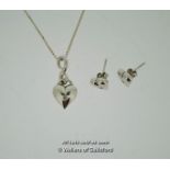 Hot Diamonds' Heart Pendant In White Metal, On A White Metal Box Chain, Set With A Small Diamond,