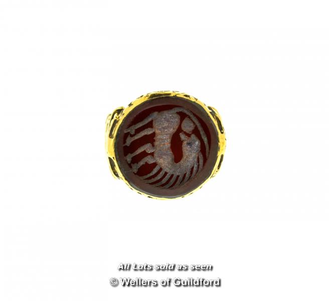 Carved Carnelian Intaglio Seal Ring - Image 2 of 2