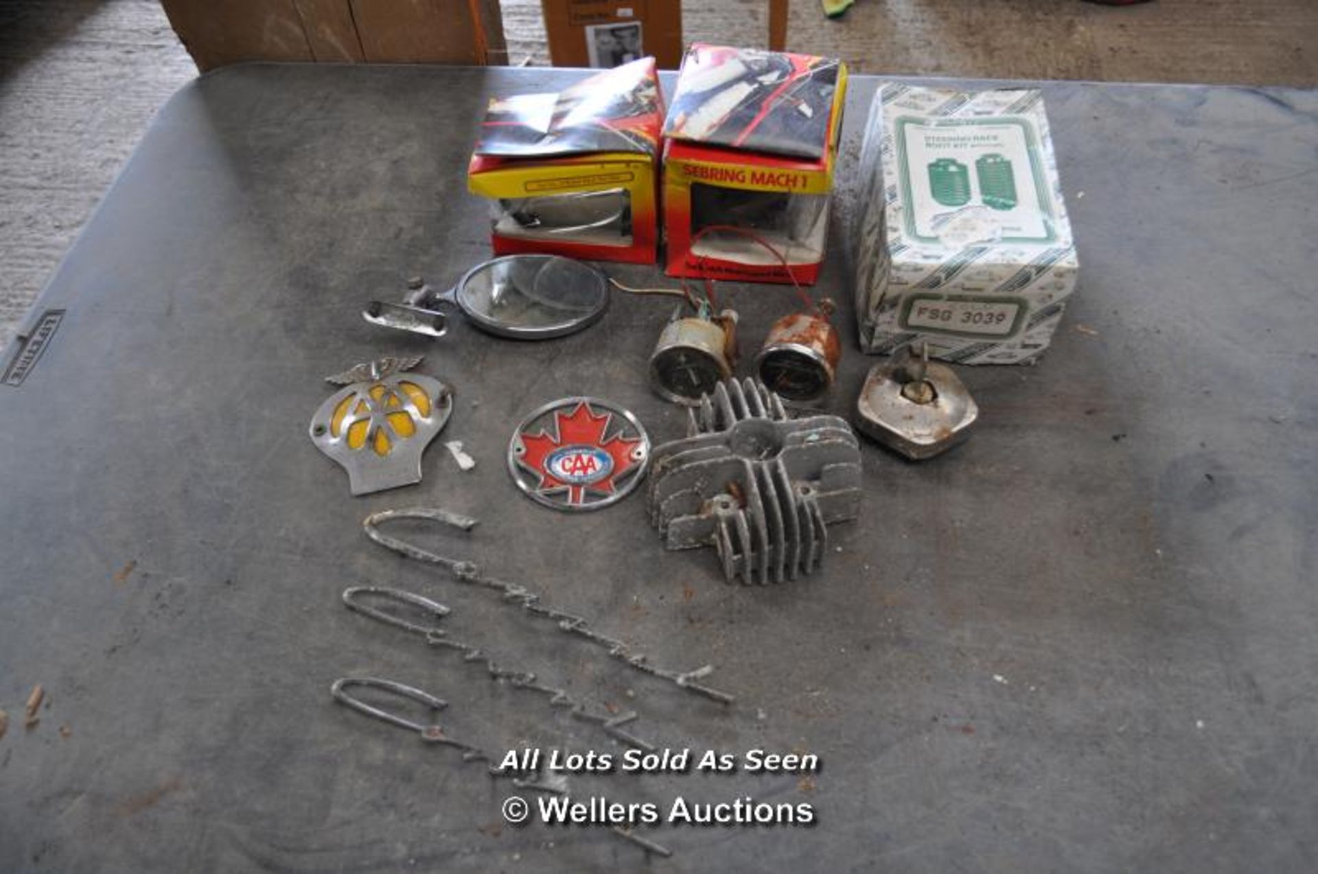 COLLECTION OF VINTAGE PARTS TO INCLUDE PAIR OF SEBRING MACH 1 MIRRORS, STEERING RACK BOOT KIT, TWO