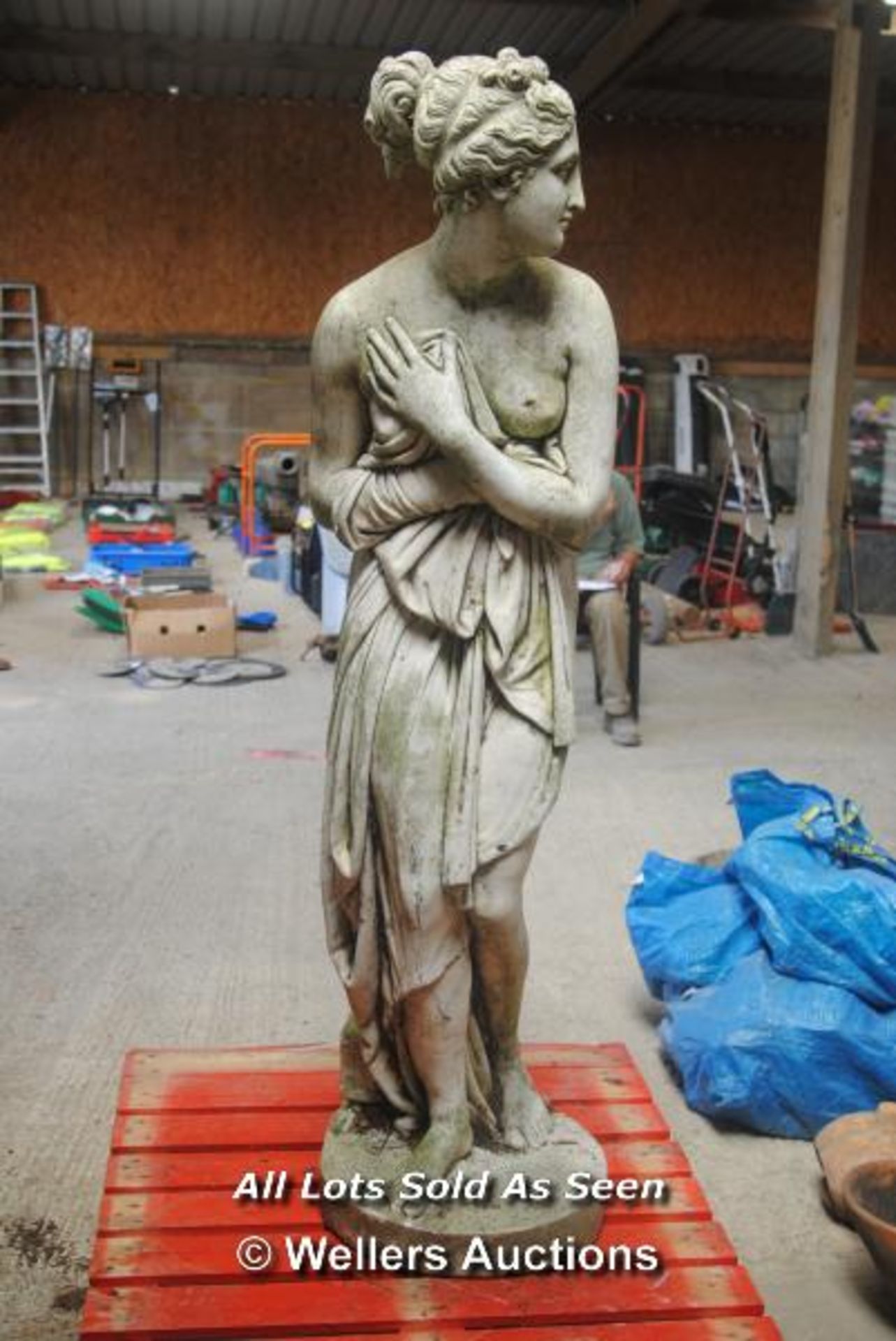 COMPOSITION STONE SEMI-CLAD CLASSICAL MAIDEN 1750MM HIGH (AS FOUND / VERY HEAVY )