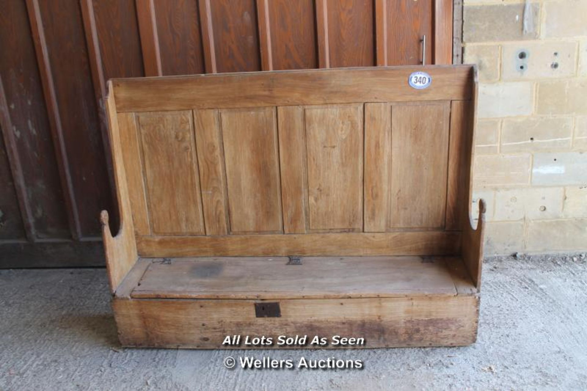 WOODEN PEW WITH SEAT STORAGE H51" X L71" X D16"