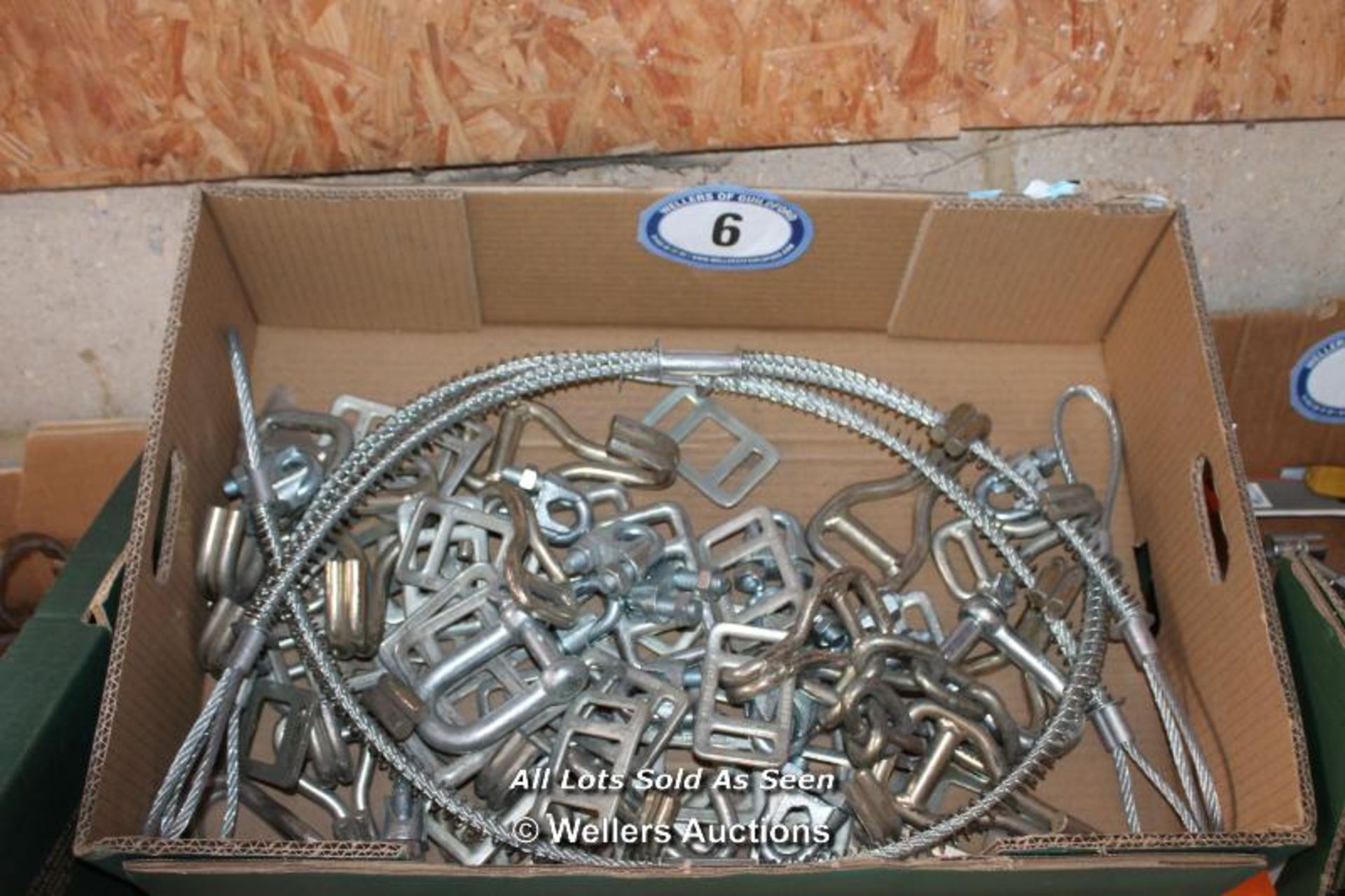 CRATE OF VARIOUS HOOKS, SHACKLES ETC