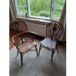 A 19th century Beech Windsor armchair together with a single Windsor chair