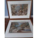 Edward Salter View in the torrent walk Dolgellau and View of Port Aberglasllyn pair of signed Waterc