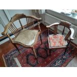 Two Edwardian mahogany corner chairs