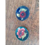 Two 1930s Moorcroft dishes hibiscus and pansy 4.5" did