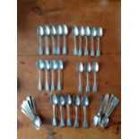 Five Georgian Silver teaspoons London 1827 together with a matching five, five, four ,three and a co