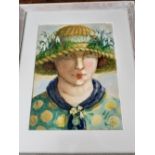 Jenny Jones 1954-present Girl in a Straw Hat signed watercolour dated 2004 framed
