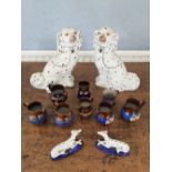 19th century Pair of Staffordshire dogs, Pair of greyhounds spill holders etc.