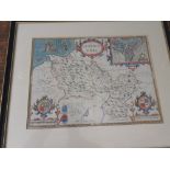 John Speede coloured map of Denbighshire 23"h x 28" l