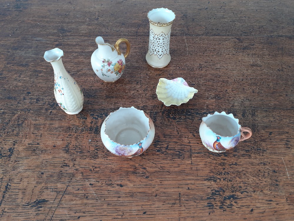 Five pieces of Worcester Royal Worcester blushware jug painted flowers 1094C19004.5" high Blushware