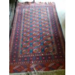 20th century Turkish Rug with geometric medallions in red and blue