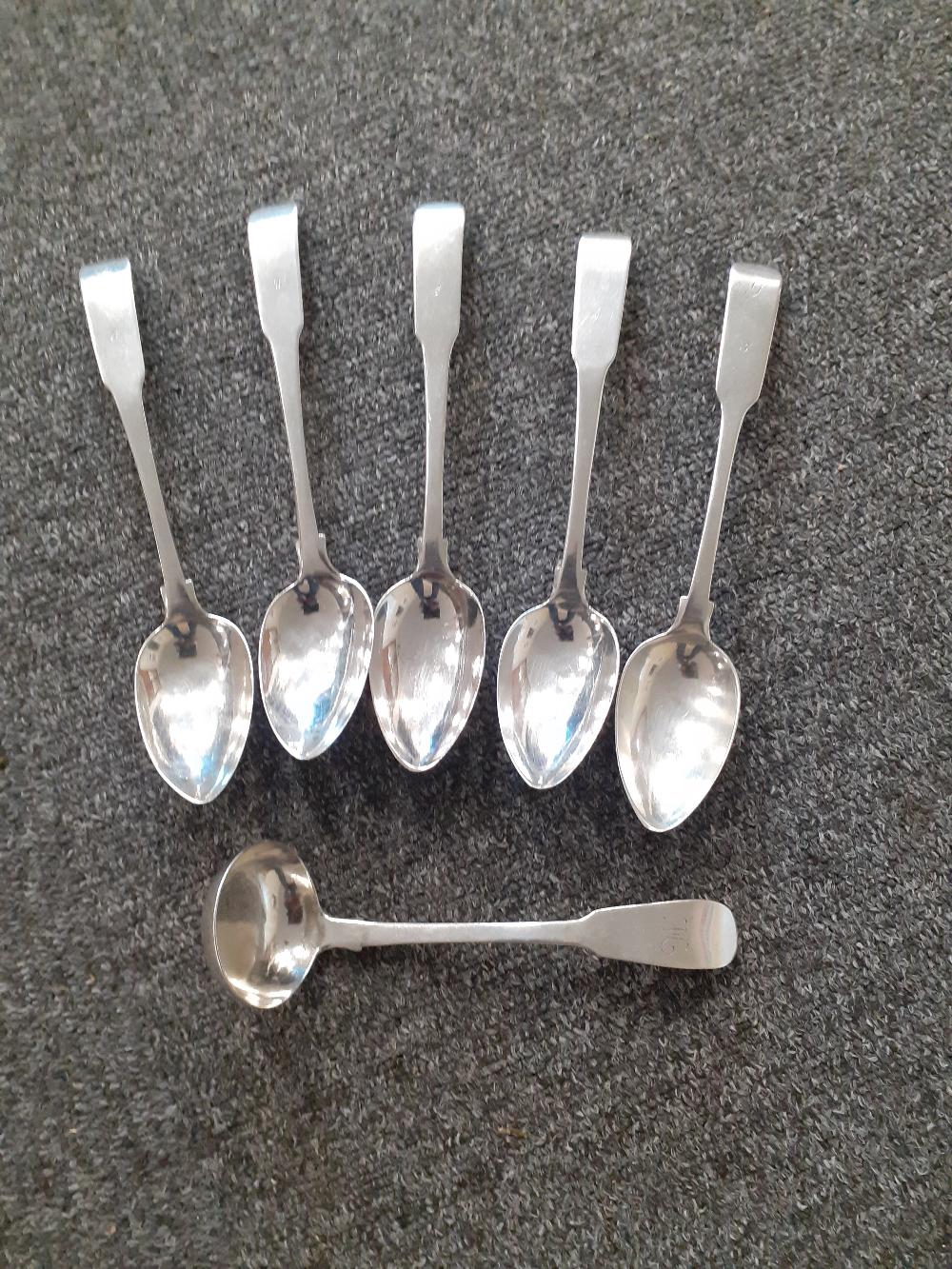 Five Georgian Scottish Silver fiddle desert spoons John Graham Edinburgh 1807.