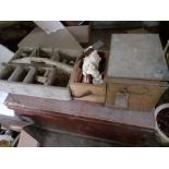 A Victorian pine chest, shoe basket, etc