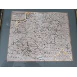 Saxton coloured map of Montgomeryshire engraved by William Kip