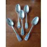 Five matching Silver Old English Desert Spoons M L London 1848