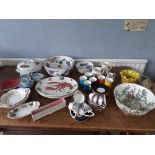 Royal Worcester Palmyra bowl, five matching smaller dishes, four Staffordshire lobster plates, etc