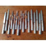 Six Victorian silver blade Fruit knives and forks with loaded silver handles London 1894