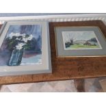 K Joy still life of flowers and Derwenmead Abermule two signed watercolours