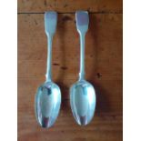 A Pair of Silver tablespoons, old English, engraved Montgomeryshire Farmers club 1849.
