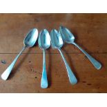 Four William IV Silver Serving Spoons Old English monogrammed.