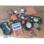 A collection of sundry items inc Victorian miniature of a woman watercolour on paper.