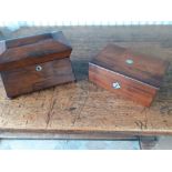 A regency rosewood tea caddy together with a later mahogany box