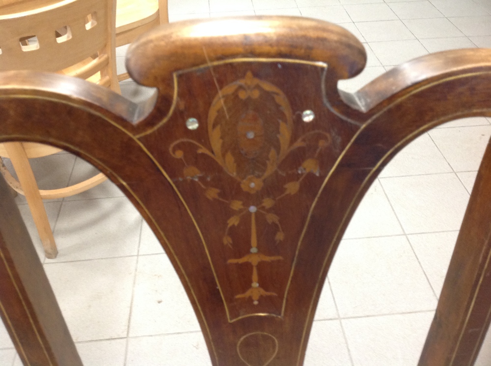 Four Edwardian dining chairs with inlaid splat backs - Image 3 of 3