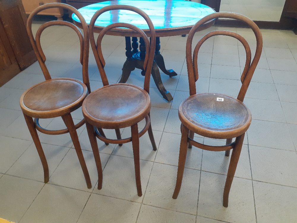 Three victorian bentwood shop chairs 46"x32"x38"